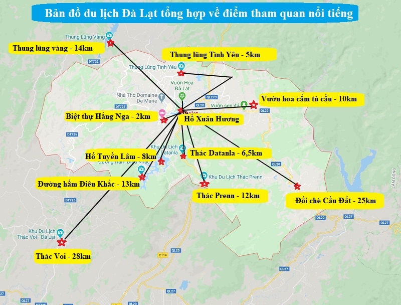 Bản đồ du lịch Đà Lạt 2022 về các điểm ăn chơi, mua sắm