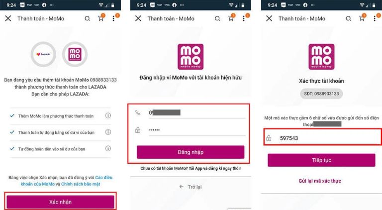 liên kết momo với lazada